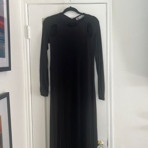 Free People Jersey maxi dress with shoulder cut out and circular ope back.